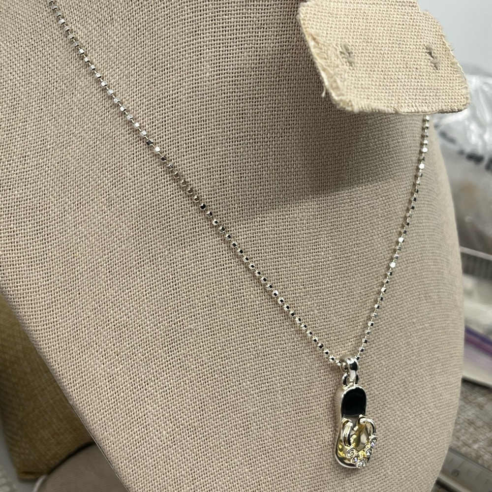 Vintage Sterling Silver Flip-Flop CZ Necklace | Italy 925 | 16” Chain - Picture 11 of 17